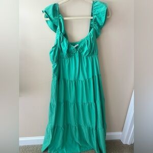 English Factory dress ruffle sleeve maxi dress green size L NWT
